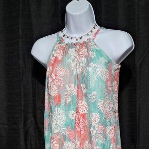 Floral Halter Dress in Coral and Teal